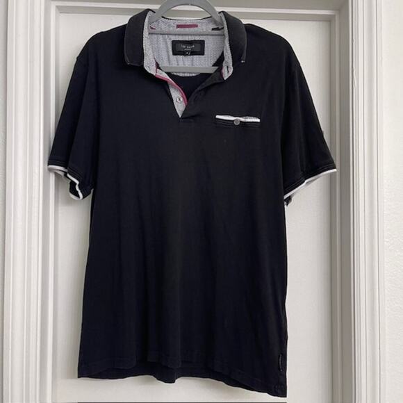 Ted Baker Men's Short Sleeve Pocket Polo Black Casual Preppy Sz 6 (2XL) - Picture 1 of 10